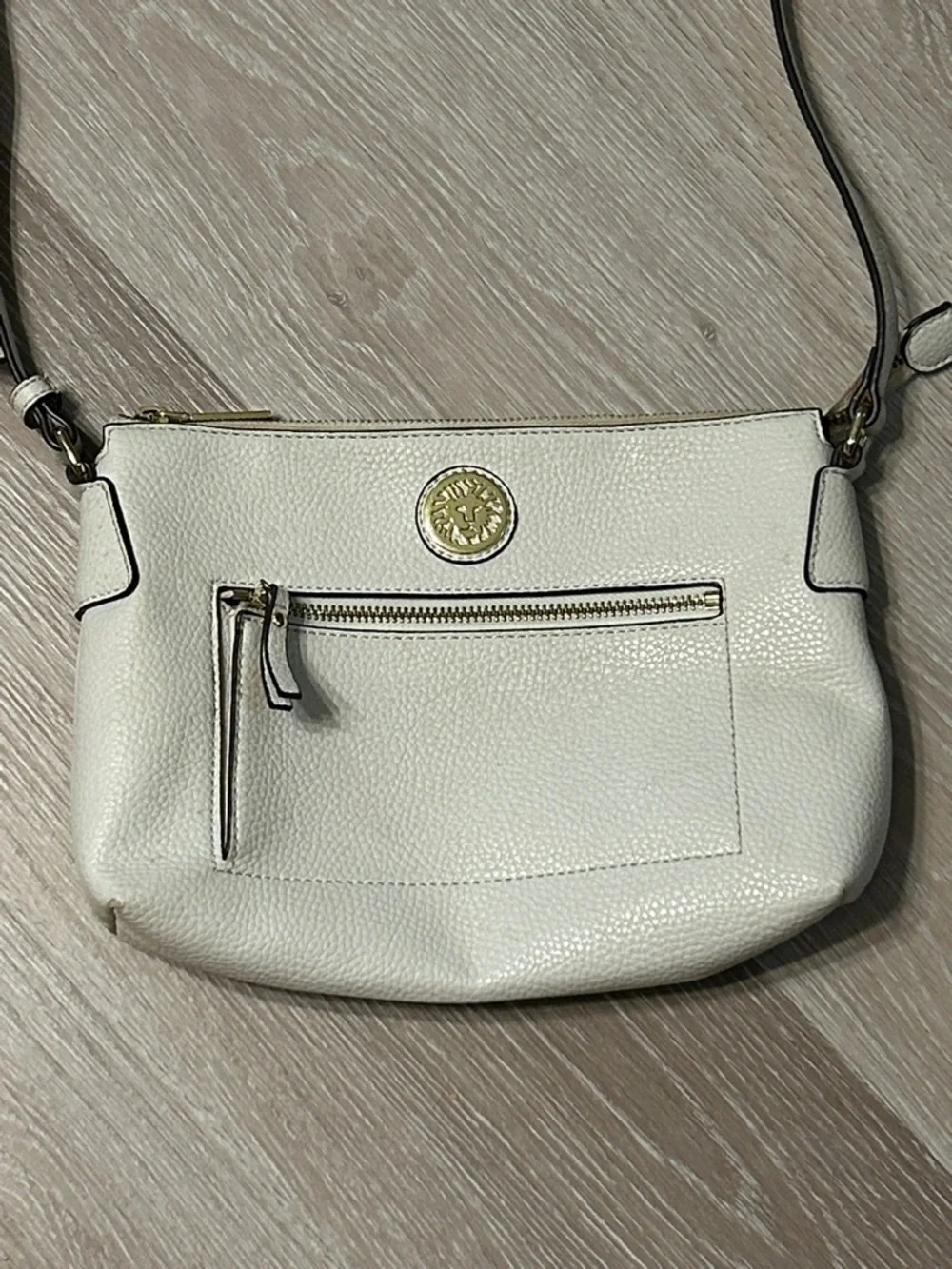 Anne Klein Faux Leather Crossbody Bag with Gold Emblem